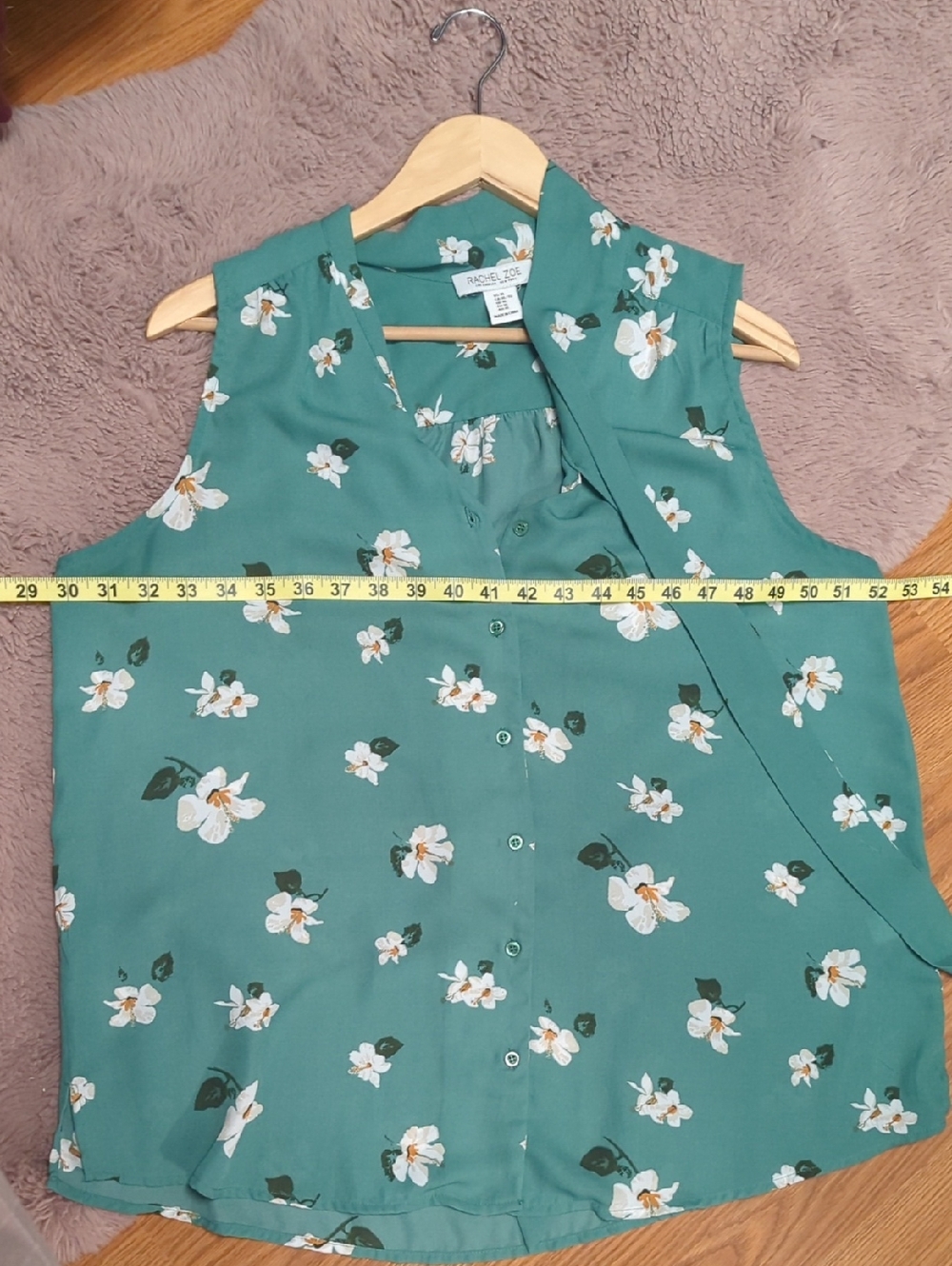 Rachel Zoe Green Floral Sleeveless Tie-Neck Blouse - Picture 4 of 4